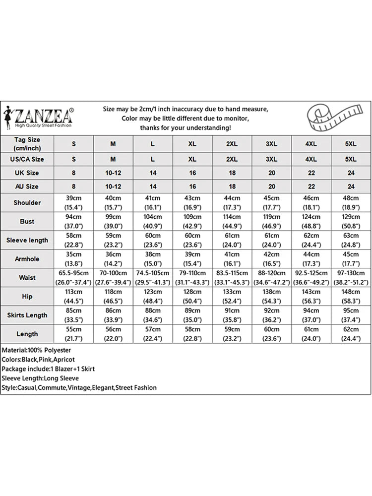 ZANZEA Office Women 2 Piece Sets Spring Outfits 2026 Elegant Long Sleeve Blazer Dress Suit Fashion Work OL Tracksuit Skirt Sets