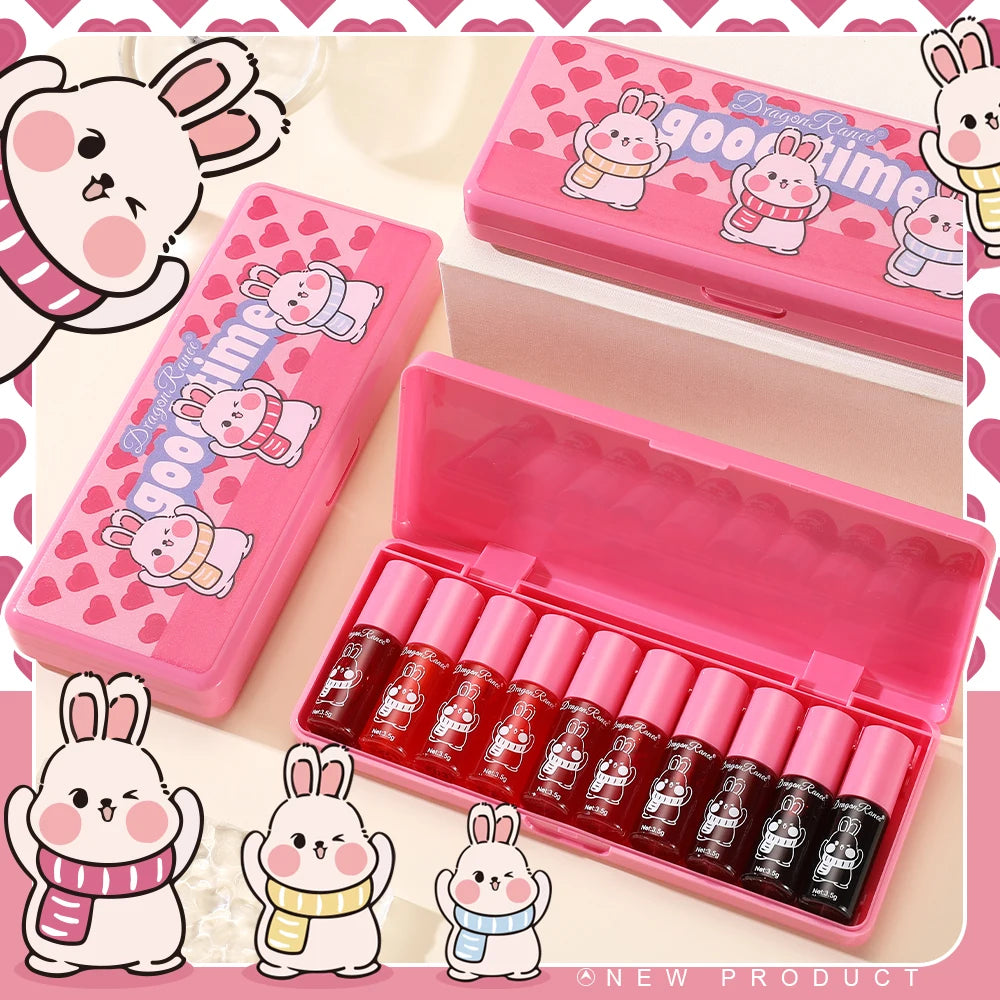 Lip Gloss Set of Ten, Mirror-Like, Glossy, Plumping, Brightening, Complexion-Enhancing Lipstick, Moisturizing, Non-Stick, Long-Lasting Lip Gloss