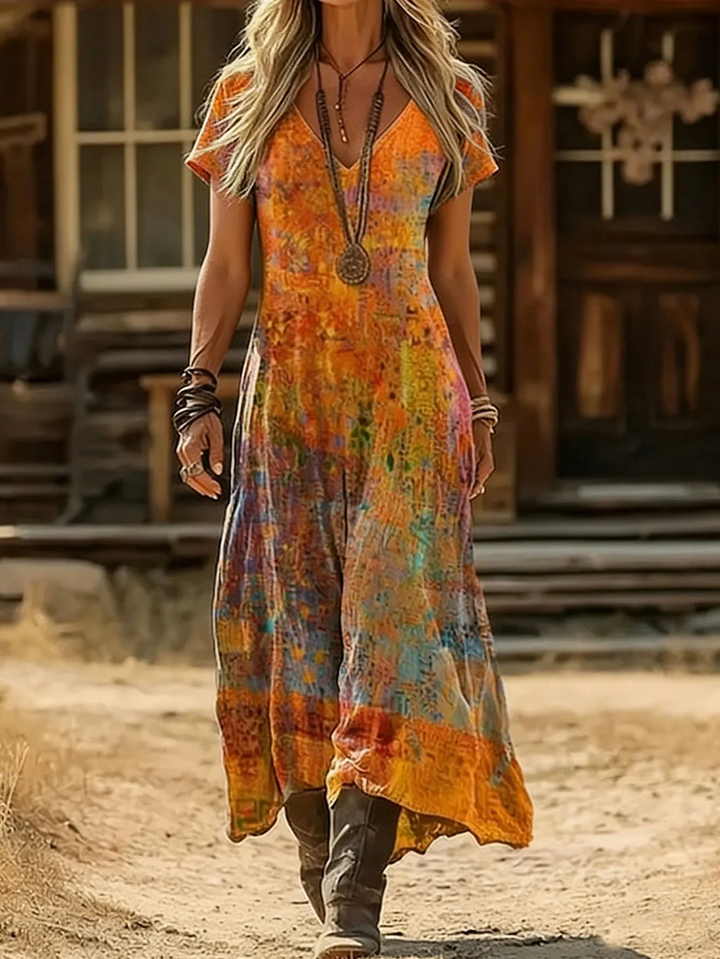 New style vintage V-neck floral dress for women in spring and summer