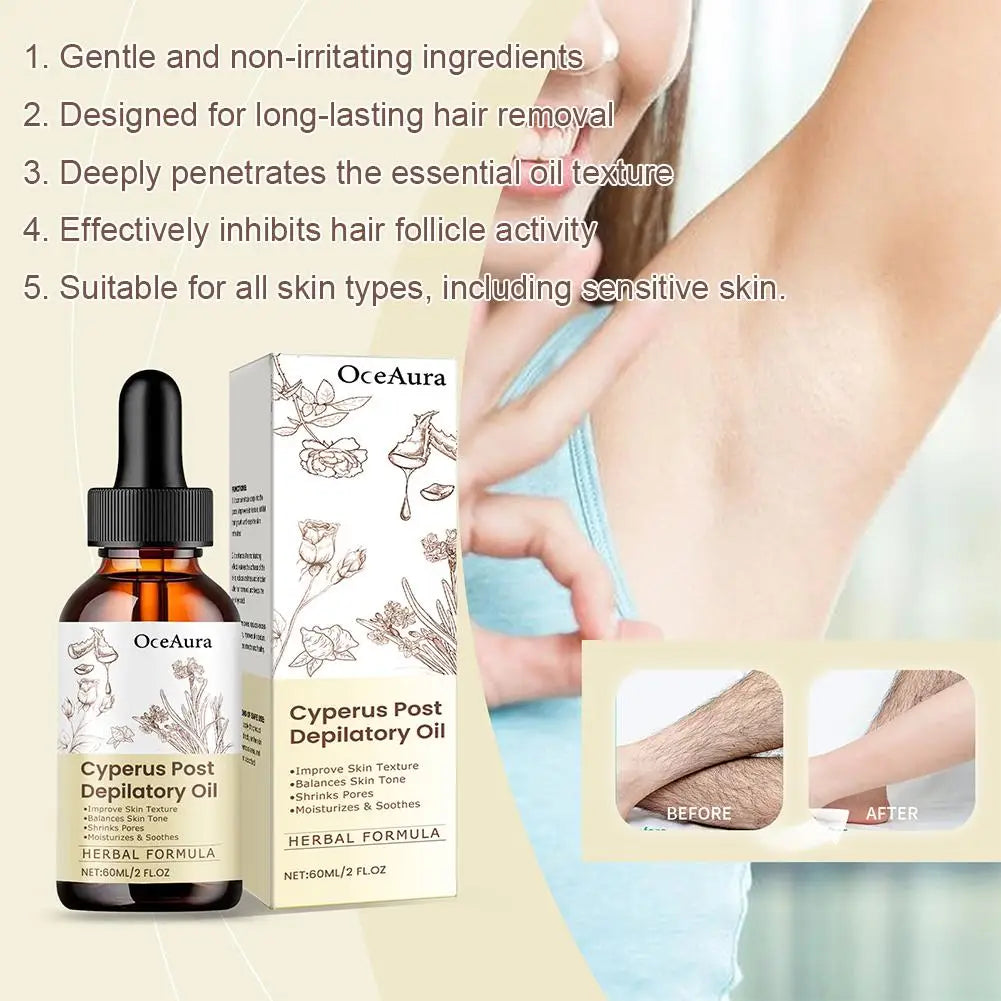 Natural Cyperus Rotundus Essential Oil 60ml for Hair Removal Moisturizing Soothing Skin Reducing Body Hair Painless After