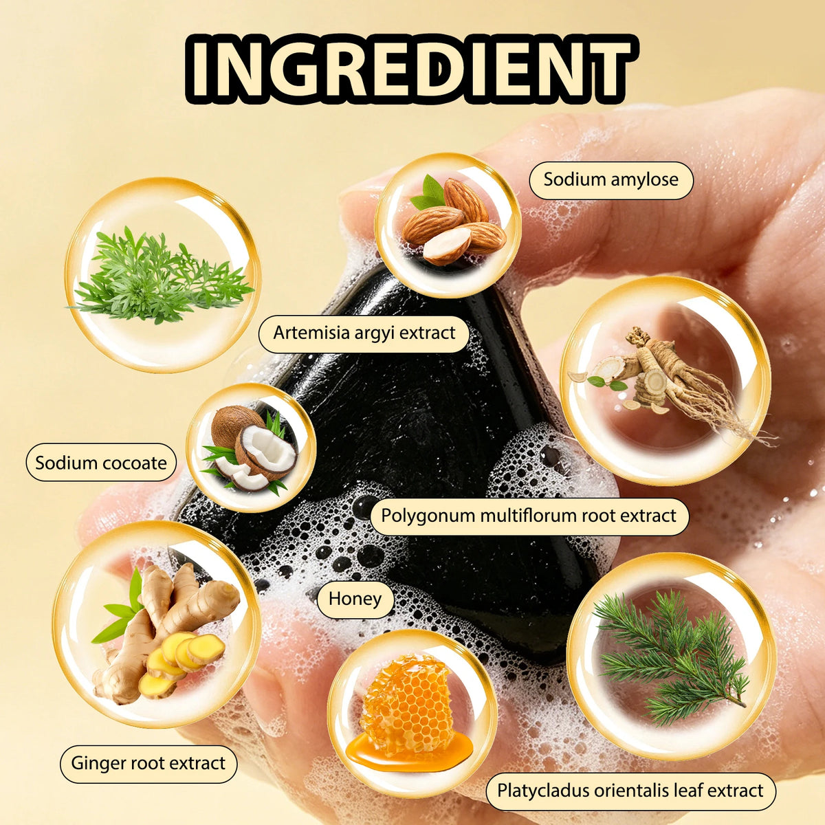 80g Black Herbal Shampoo Bar 7 In 1 Natural Plant Extract Oil Control Nourish Scalp Hair Solid Shampoo Care