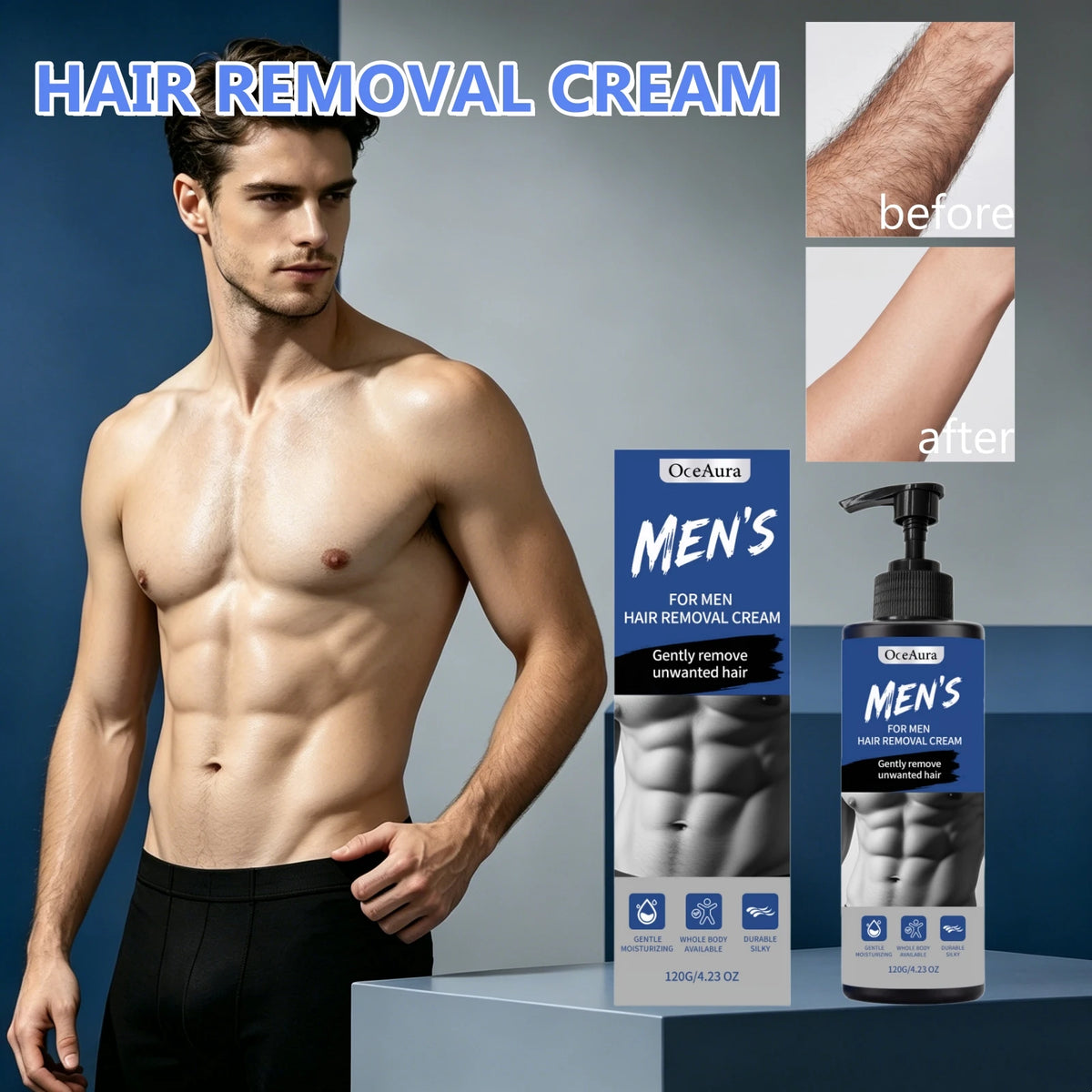 Painless Men's Body Depilatory Cream Fast Acting Hair Remover Non-Irritating Body Grooming Care Coarse Thick Hair Removal Cream