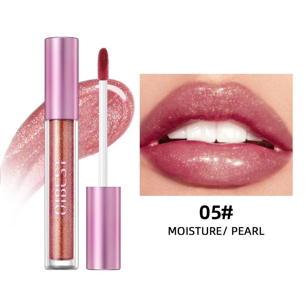 QIBEST Glitter Pearlescent Lipgloss Moisturizing Lasting Non-Stick Cup Shimmer Shiny Liquid Lipsticks Black Purple Lip Tint