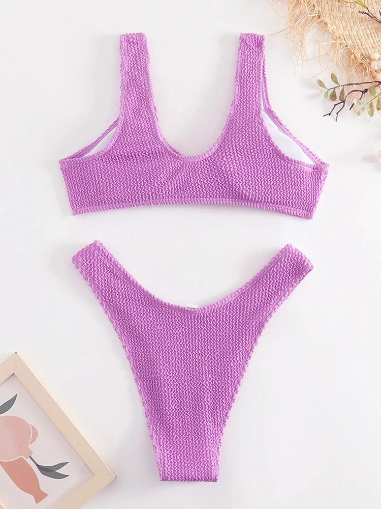 Sexy Plain Bikini Women's Swimsuit Brazilian Female Swimwear 2026 Push Up Bathing Suit Thong Bikinis Sets Two-piece Beach Wear