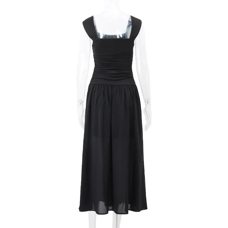 Elegant Slip Long Dresses Sexy Women Ruched Bodycon Solid Maxi Dress Spring Y2K Summer Temperament High-waist Vestidos