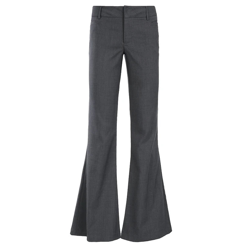 Office Ladies Basic Slim-fitting Solid Suitpants Y2K Elegant Fashion Low-Waisted Flare Pants Women 2025 Autumn Spring Trousers