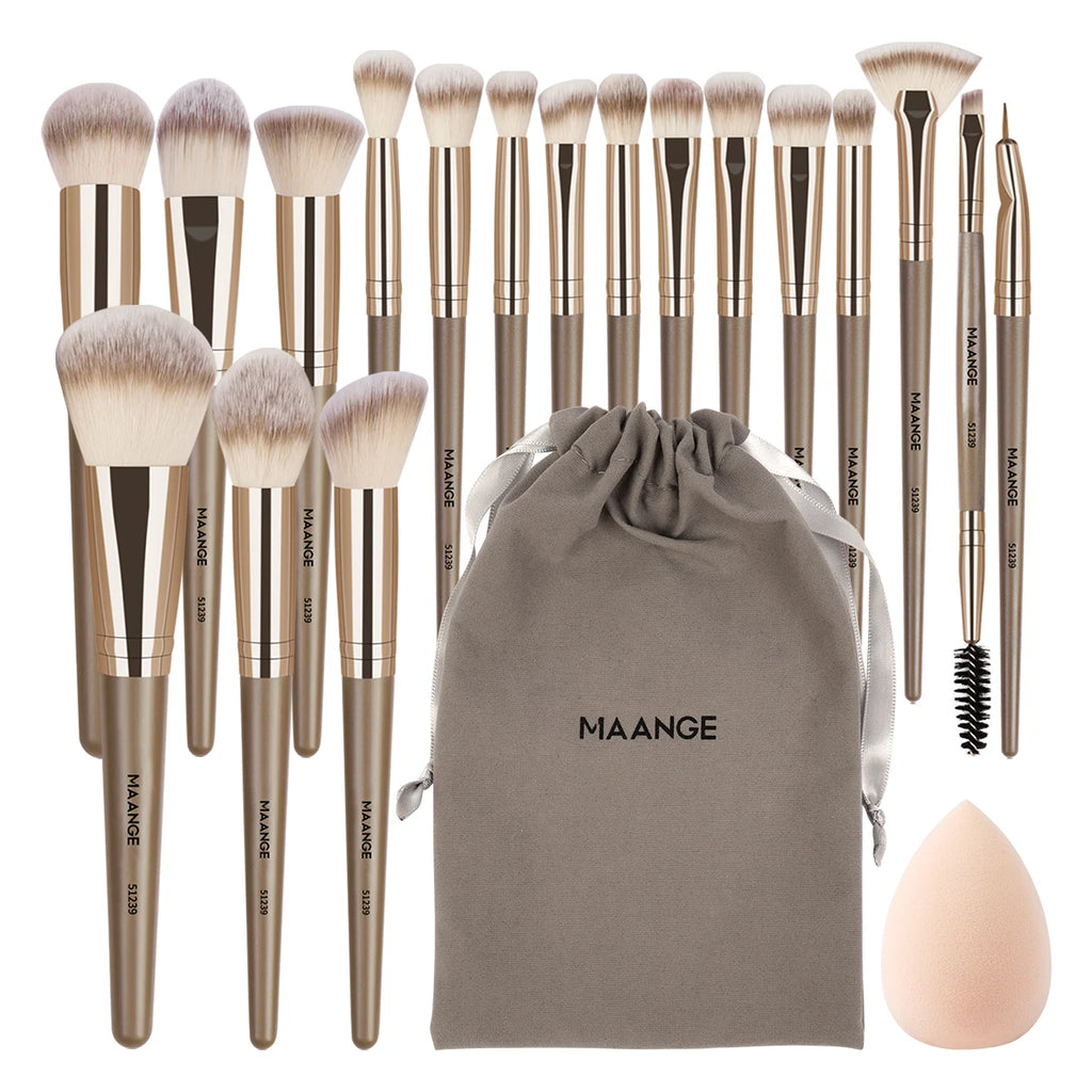 MAANGE 18PCS Professional Makeup Brushes Set with 1PCS Powder Puff Soft Detail Foundation Contour Blush Brush Beauty Tools