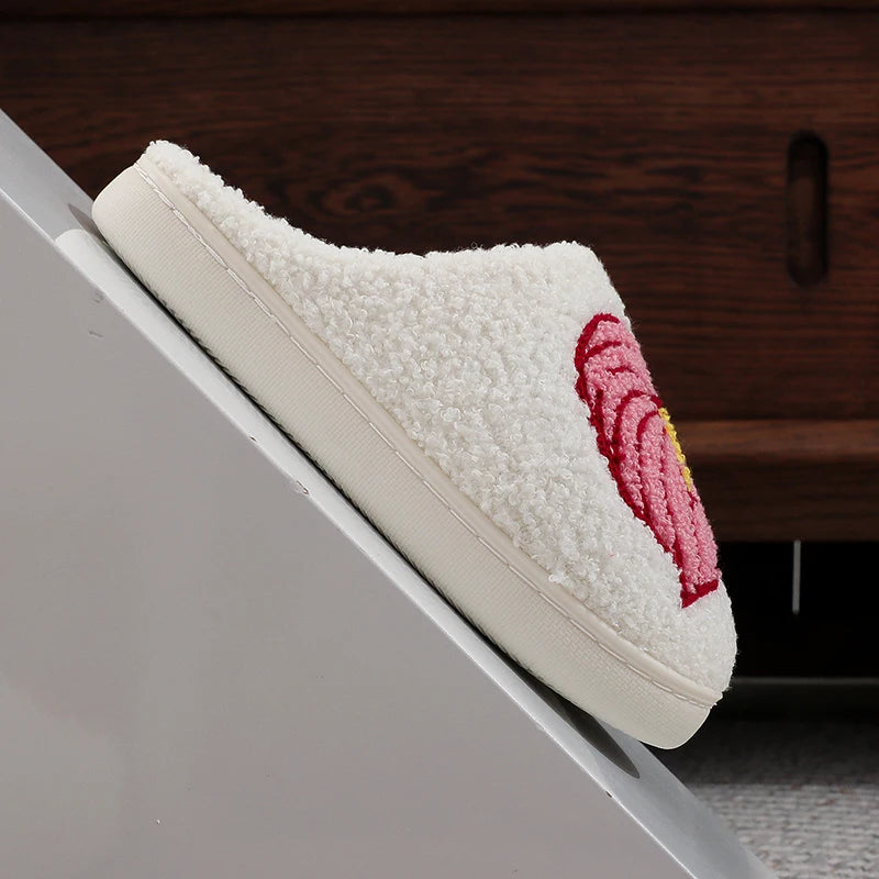 Women Fuzzy Embroidery Slippers Floral Non-Slip Indoor Winter Warm Plush House Shoes Soft Cozy Home Bedroom Footwear slippers