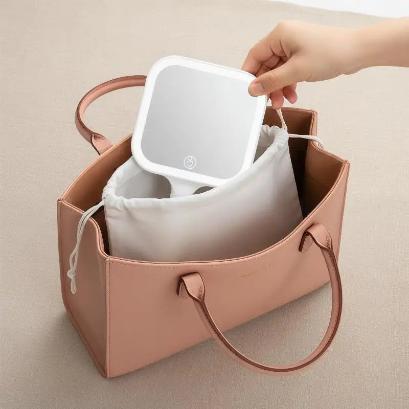 LED Smart Makeup Mirror Hand-held Carry 3 Colors Adjust Bright With Touch Screen Cosmetic Tabletop Vanty Mirror Travel Home Use