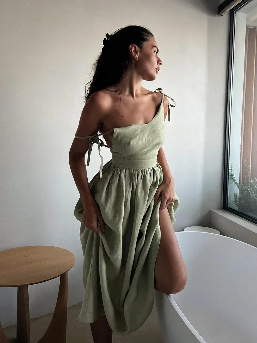 Sleeveless Backless Long Dresses Women Summer Sexy Elegant V-Neck Solid Chic Holiday Beach Dresses Vintage Female Party Vestidos