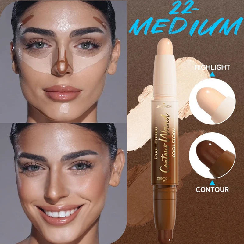 Contour Stick Double-Ended Highlight and Shadow Cream Waterproof Full Coverage Concealer Natural  Face Contour Concealers Makeup
