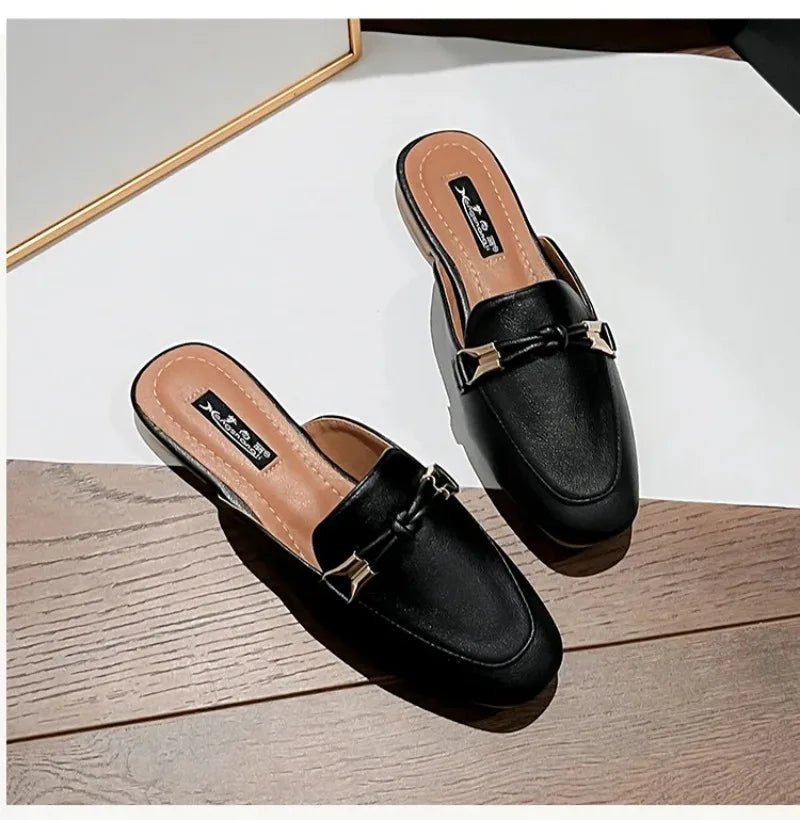 Womens Shoes Fashion Baotou Half Slippers Elegant Women Mules Slippers Comfortable Walking Flat Slippers for Women Zapatos Mujer