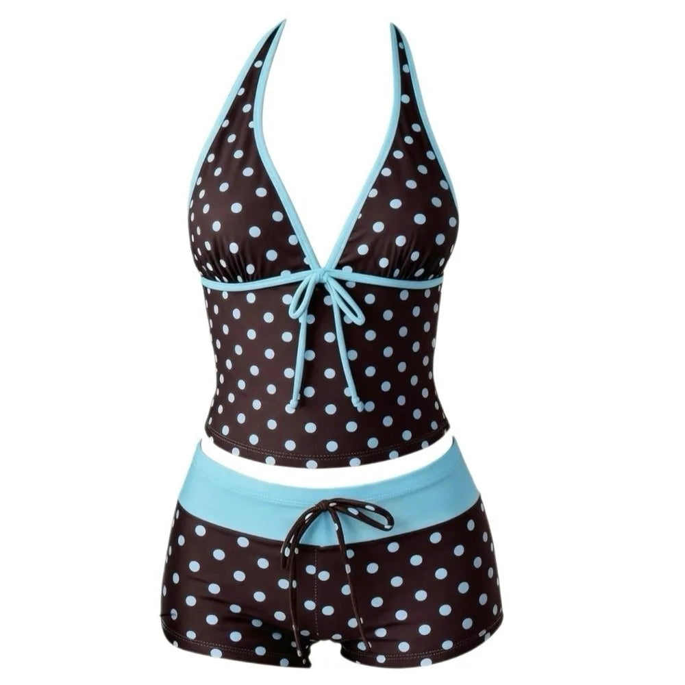 Bathing Suits Polka Dot Halter Bikini Set Low Waist Deep V Summer Beachwear Patchwork Lace-up Women Swimsuits Summer