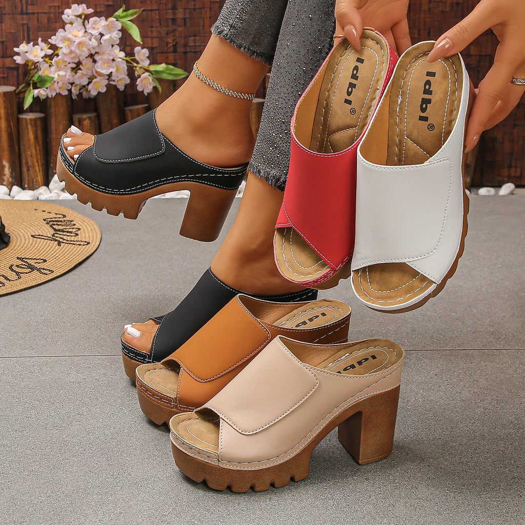 Women Sandals Open-Toe High-Heel Slippers Summer Fashion Outdoor Wear Sandals Slip-On Big Size Shoes Women  Zapatos De Mujer