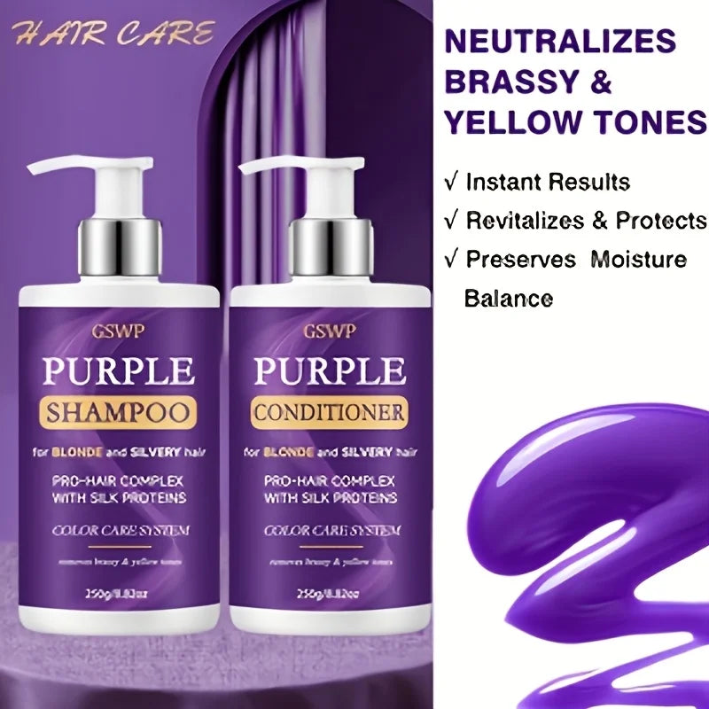 GSWP Purple Shampoo & Conditioner Set, Removes Brassy Yellow Tones,Reduces Frizz and Split Ends, Deeply Moisturises.250+250g
