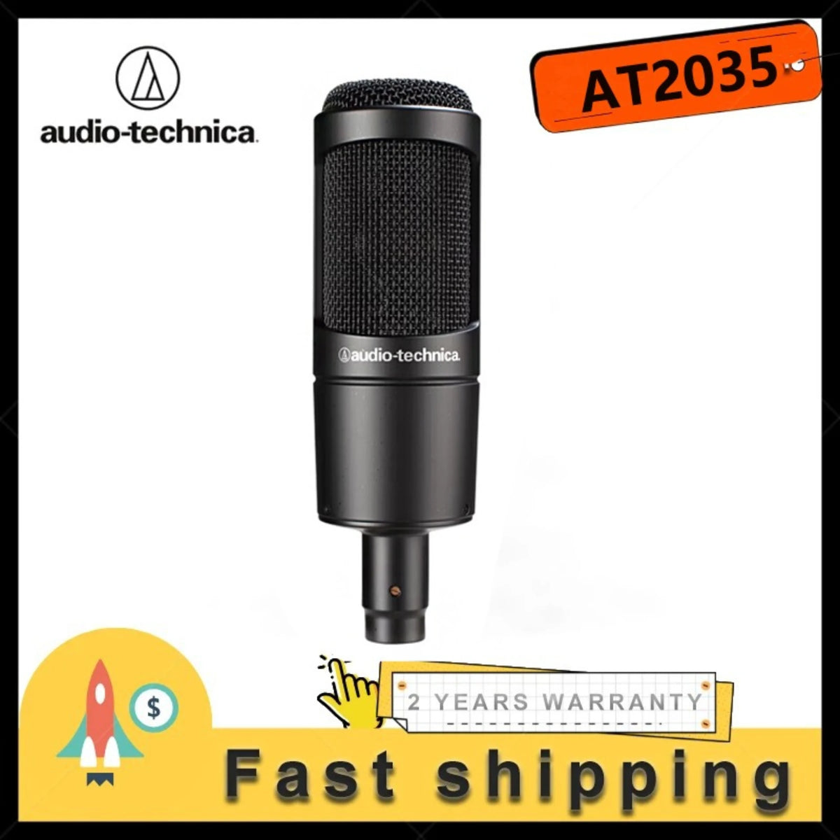 Audio-Technica AT2035 Cardioid Condenser Microphone Professional Studio Recording for Podcast Live Streaming with Shock Mount