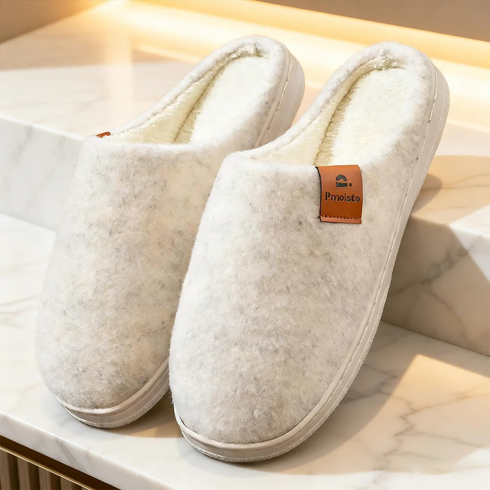 House Slippers for Men Warm TPR Non Slip Felt Soft Memory Foam Cushion Indoor Shoes Winter Comfortable
