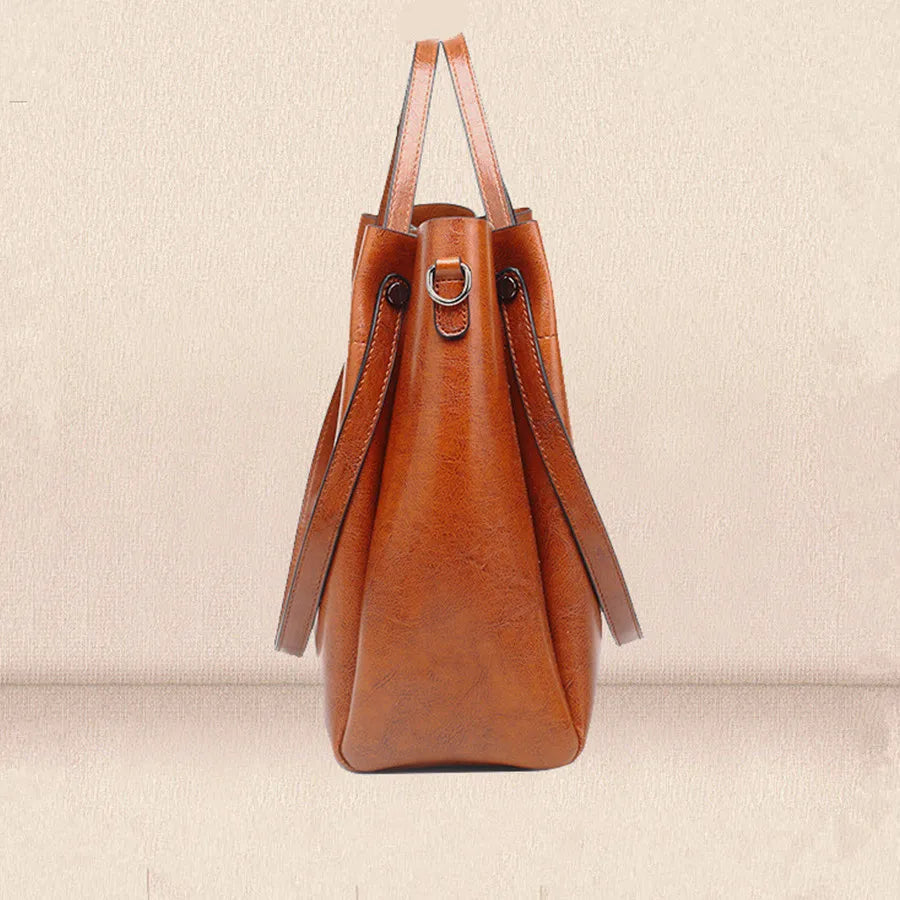Women' Bucket Handbag, Large Capacity Casual Ladies' Shoulder Crossbody Bag, Soft PU Leather Commuting Bag