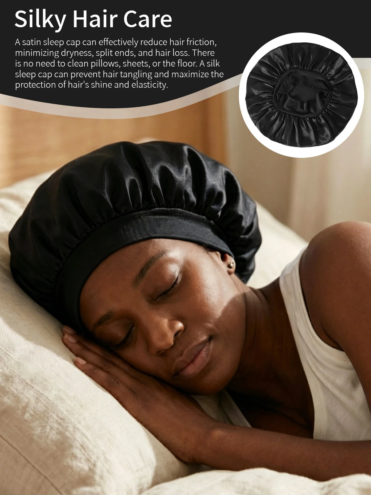 1Pcs Silk Bonnet for Sleeping Women Satin Lined Hair Bonnets for Sleeping Soft Elastic Band Silk Sleep Cap for Curl