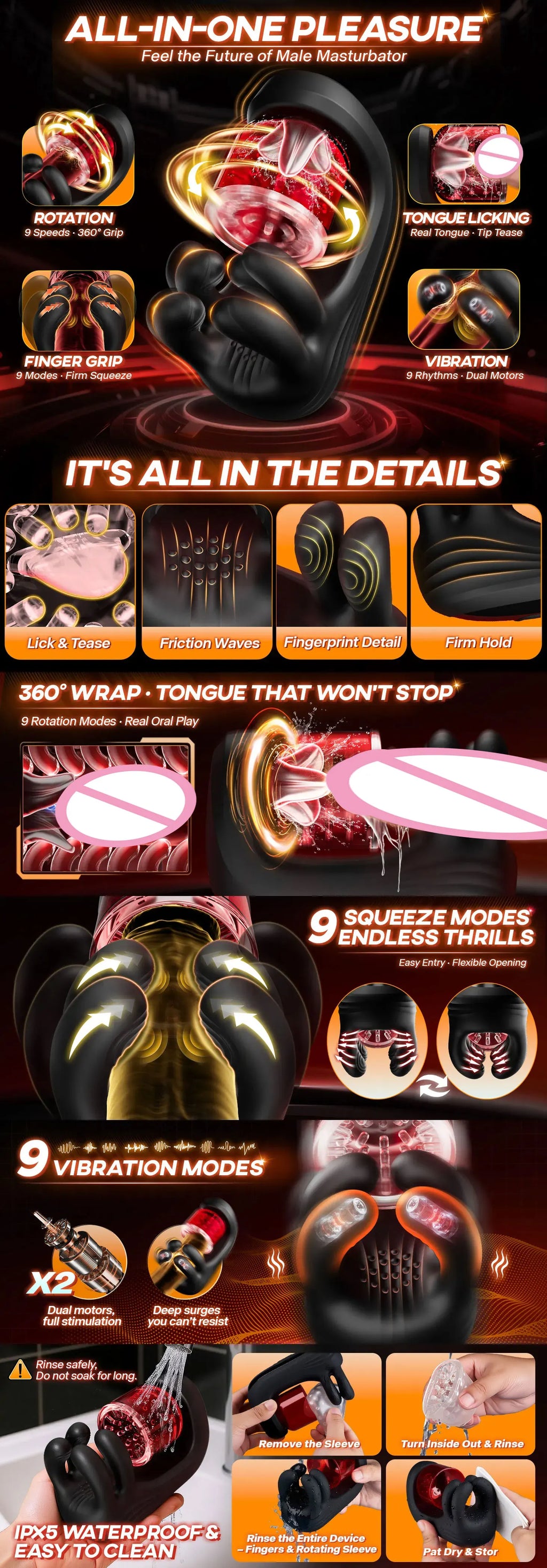 Adult Sex Toy Male Penis Stimulator Massager 9 Vibration Rotation Suction Modes USB Rechargeable Masturbation Cup Adult Supplies