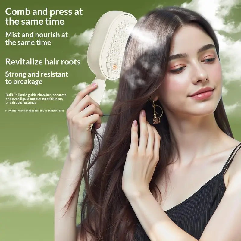 Electric Spray Hair Brush 2-In-1 Misting Hair Brush With Water Spray Reduce Frizz Anti-Static Retractable Steam Massage Comb^+~