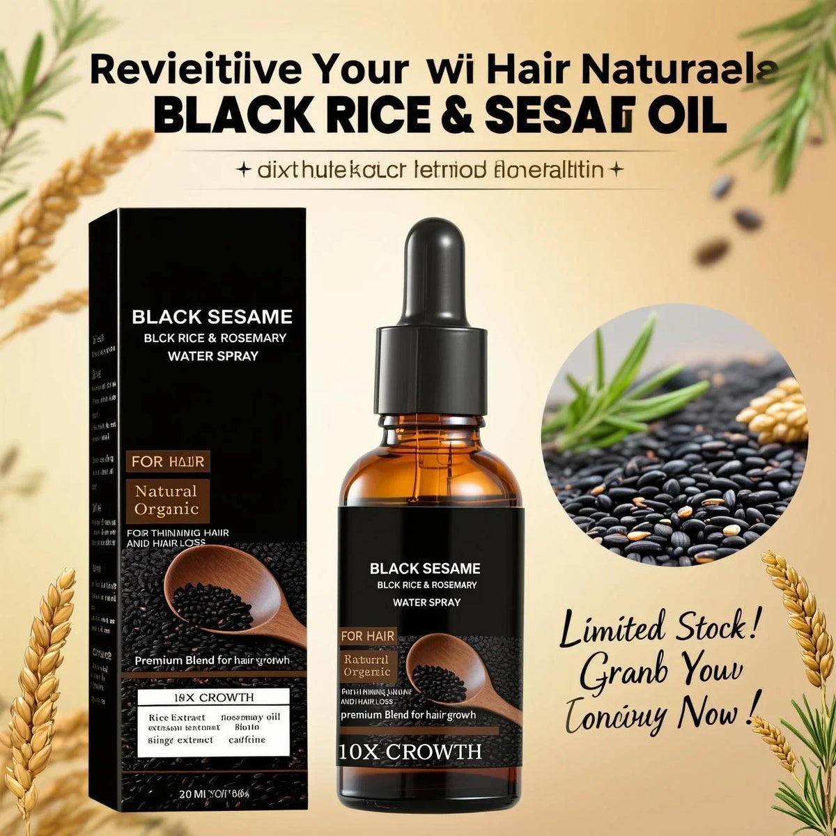 Black Sesame Hair Growth Serum with Caffeine Ginger Extract 30ml Natural Scalp Nourishment Oil Hair Stronger Roots Thickening