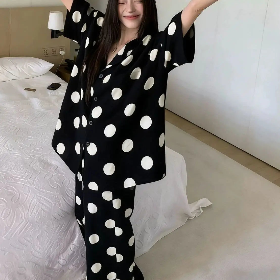Pajamas for Women 2026 New Loose Black and White High-end Sense Can Be Worn Outside Home Clothes Set