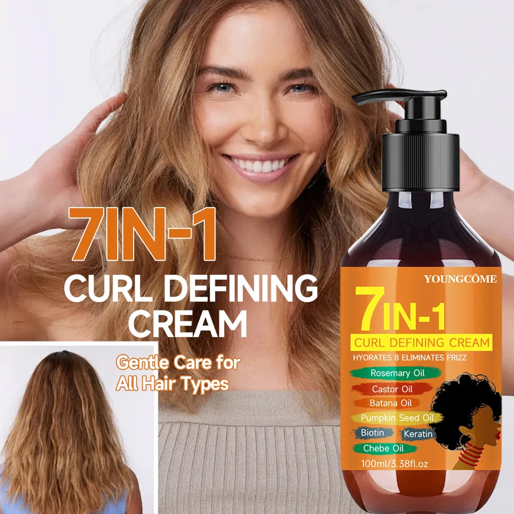 7-in-1 Curling Cream Curls Hair Elastin Long-lasting Styling Volume Hair 100ml Moisturizing Curling Cream Curly Hair Mask