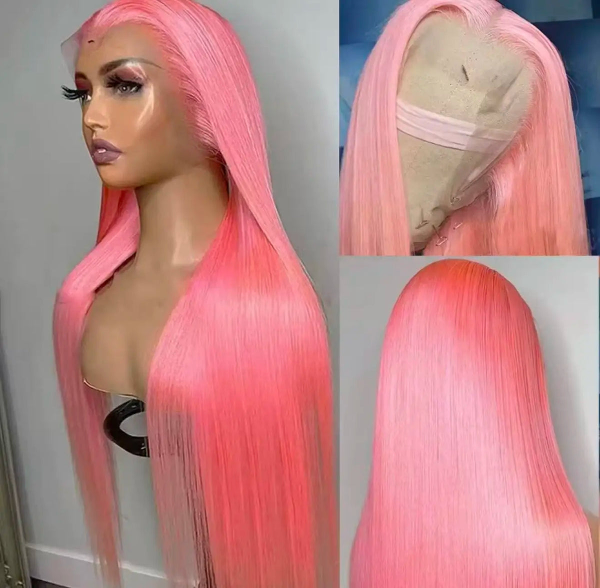 Pink Color Long Silky Straight 13X4X1 HD Full Lace Frontal Wigs For Black Women Preplucked With Baby Hair Daily Party Cosplay