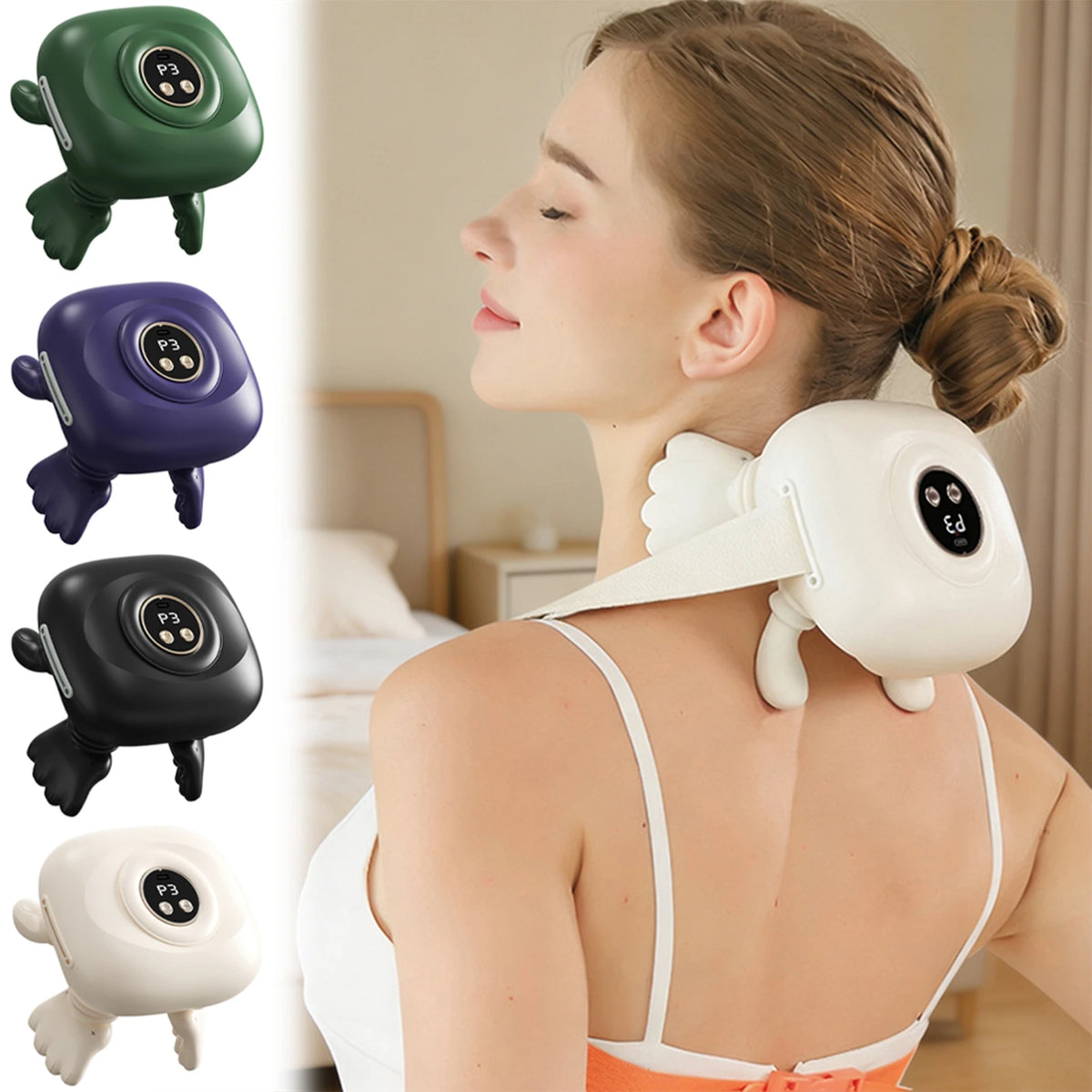 Shiatsu-Back Neck Massager For Pain Relief Deep Tissue For Trapezius Muscle Portable Cordless Massage Pillow For Home/Office