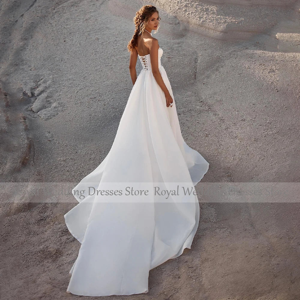 Beach Wedding Dresses for Women 2024 Bride Deep V Neck Summer Wedding Gowns White Organza Satin Side Split A Line Bridal Dress