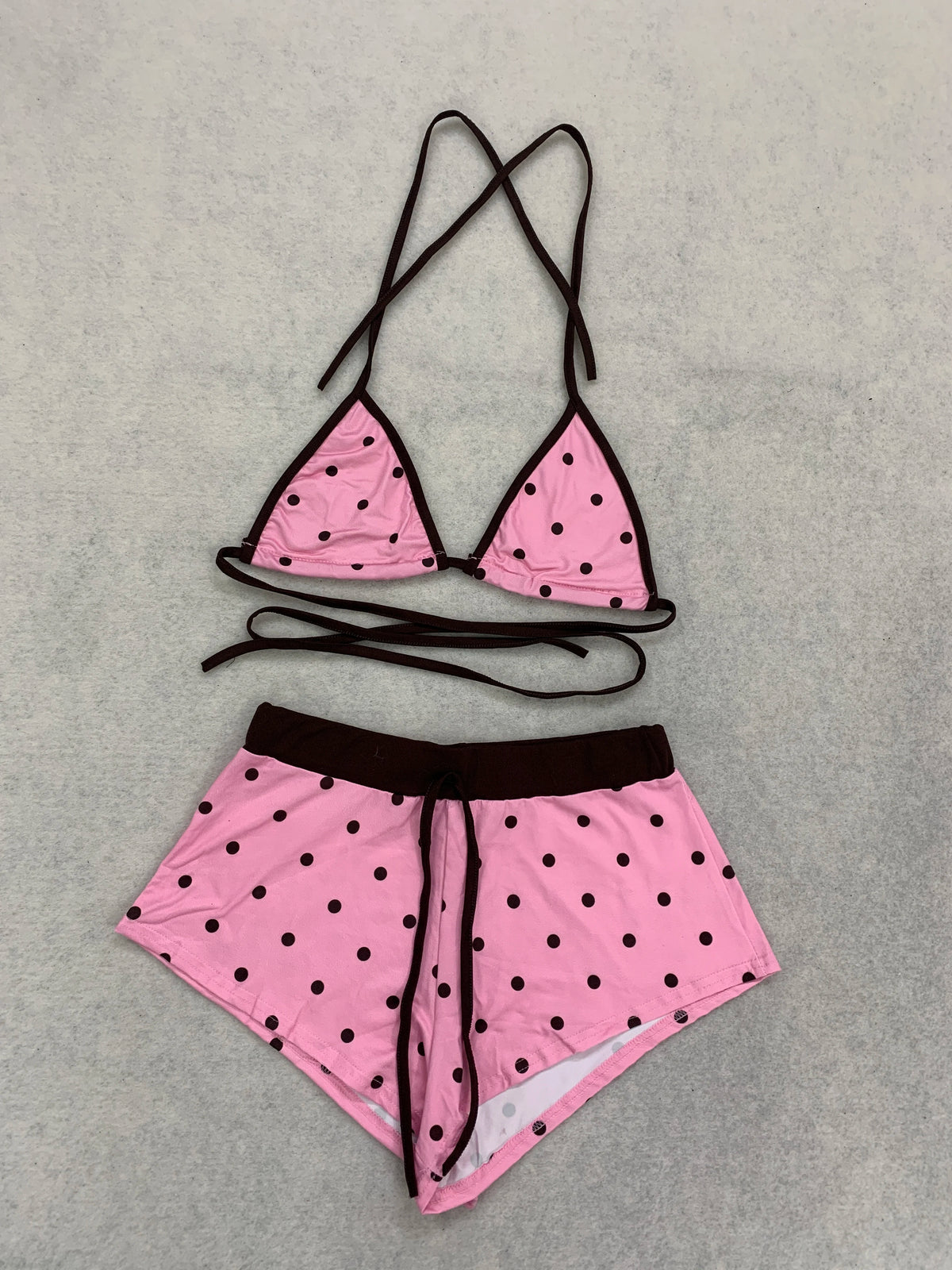 Women's Polka Dot Brazilian Bikini Set Sexy Triangle Top Exposed Back Side Slotted Thong Bottom Two-Piece Swimsuit