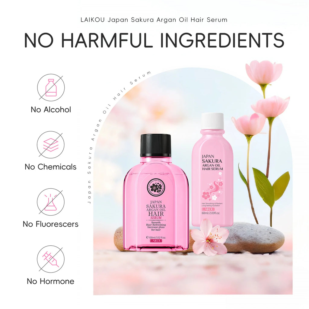 LAIKOU Japan Sakura Argan Hair Serum 100ml Smoothing Nourish Dry Hair Boost Gloss Refreshing Anti Frizz Hair Care Essential Oil