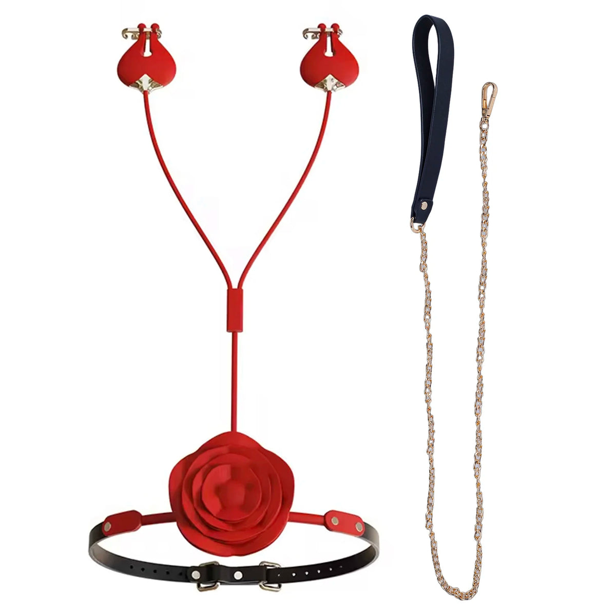 Sex Toy Set New Rose Mouth Ball Collar Leash Nipple Clamp Vibrator BDSM Couple Foreplay Masturbation Silicone Forced Orgasm