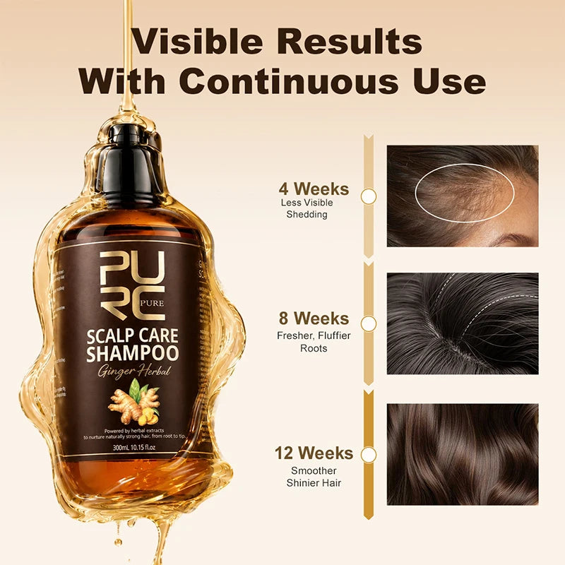 PURC 300ml 5 In 1 Shampoo for hair Natural Ginger Herbal Anti Dandruff Shampoo for Promote Hair Growth and Deeply Nourish