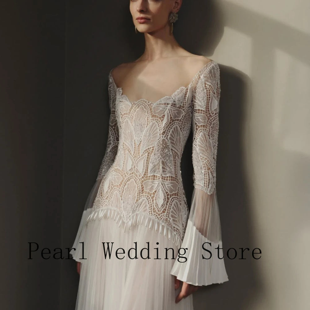 2026 New White Off Shoulder Evening Gown Lace Flare Sleeve Midi Formal Dress Robe De Soiree Vestido De Fiesta Prom