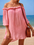 Vacation Style One-Shoulder Short Dress, Fashion Lightweight Sheer Bikini Cover-Up, Casual Plain Beach Clothing for Women