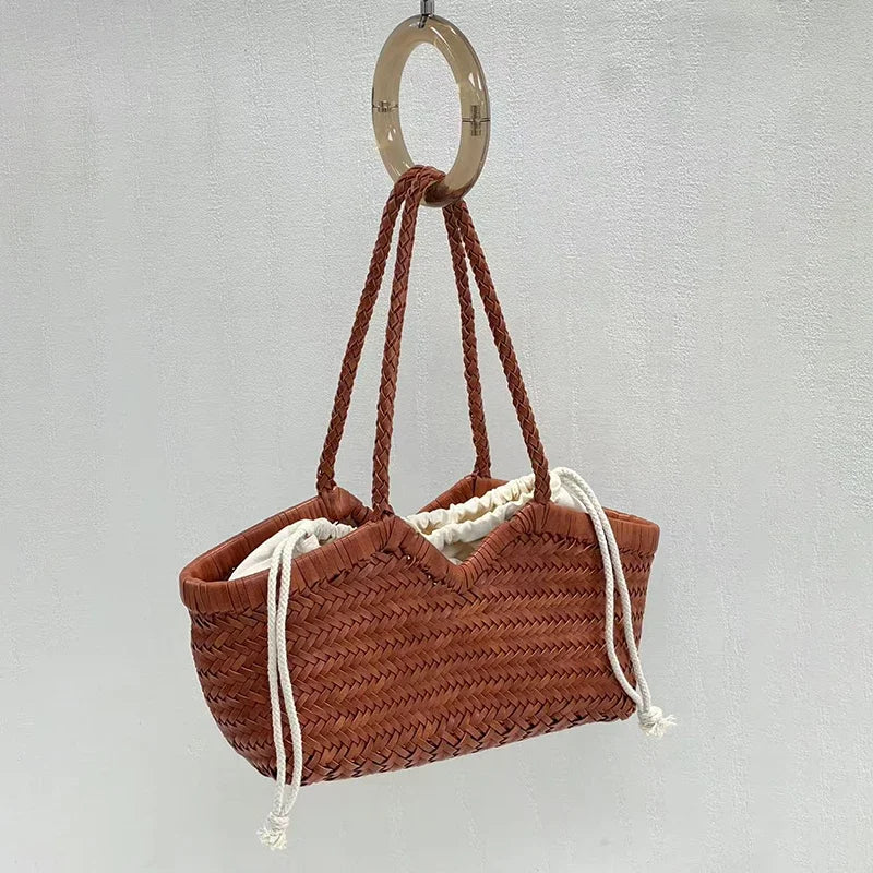 Bamboo Woven Market Shopping Basket,Handmade Women Shoulder Bag,designer Large Capacity Tote Bag,Summer Vacation Beach Handbag