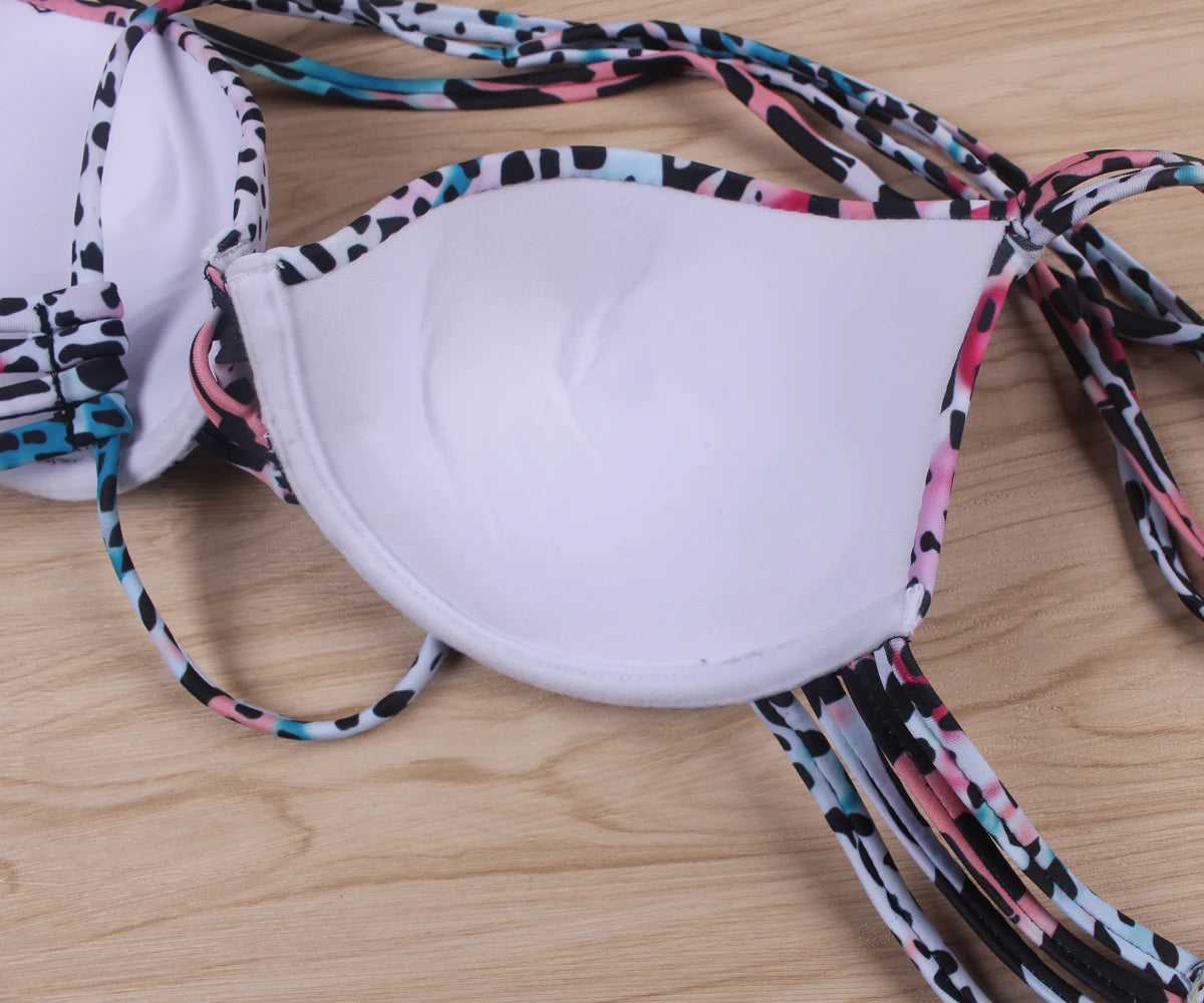 Sexy Bikini Swimsuit Women Lettuce Floral Bathing Suit Swimwear Push Up Padded Beach Wear Swimming Suit Bikini