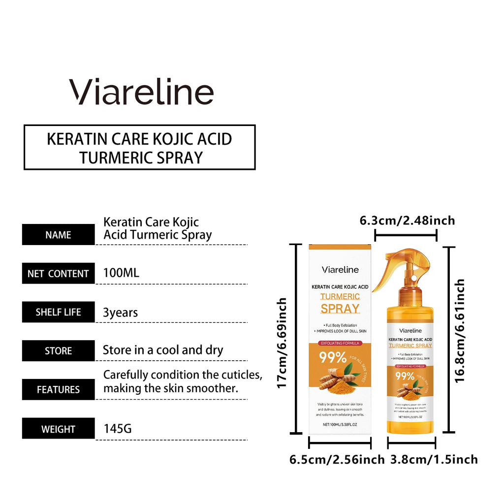 Keratin Care Kojic Acid Turmeric Spray Brightens Uneven Skin Tone Improves Dullness Full Body Use Skin Spray Smooth Skin