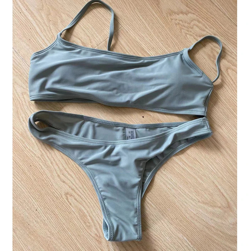 Brazilian Bikini 2022 Bathing Suit Women Swimsuit Plus Size Solid Swimwear Sexy Bandeau Bikini Set Push Up Maillot De Bain Femme