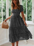 Vestidos Vintage Vintage Print Puff Sleeve summer Beach sweet dresses Casual Square collar floral maxi long dress  festa
