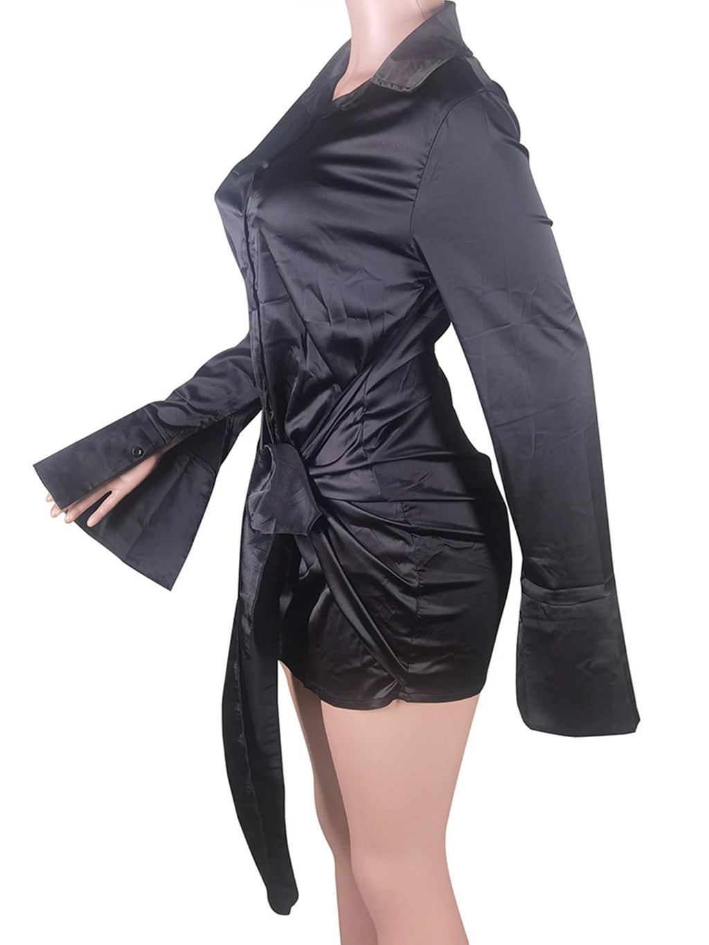 Sexy summer women's casual dresses black mini satin shirt dress woman elegant long sleeve birthday party evening dresses vestido
