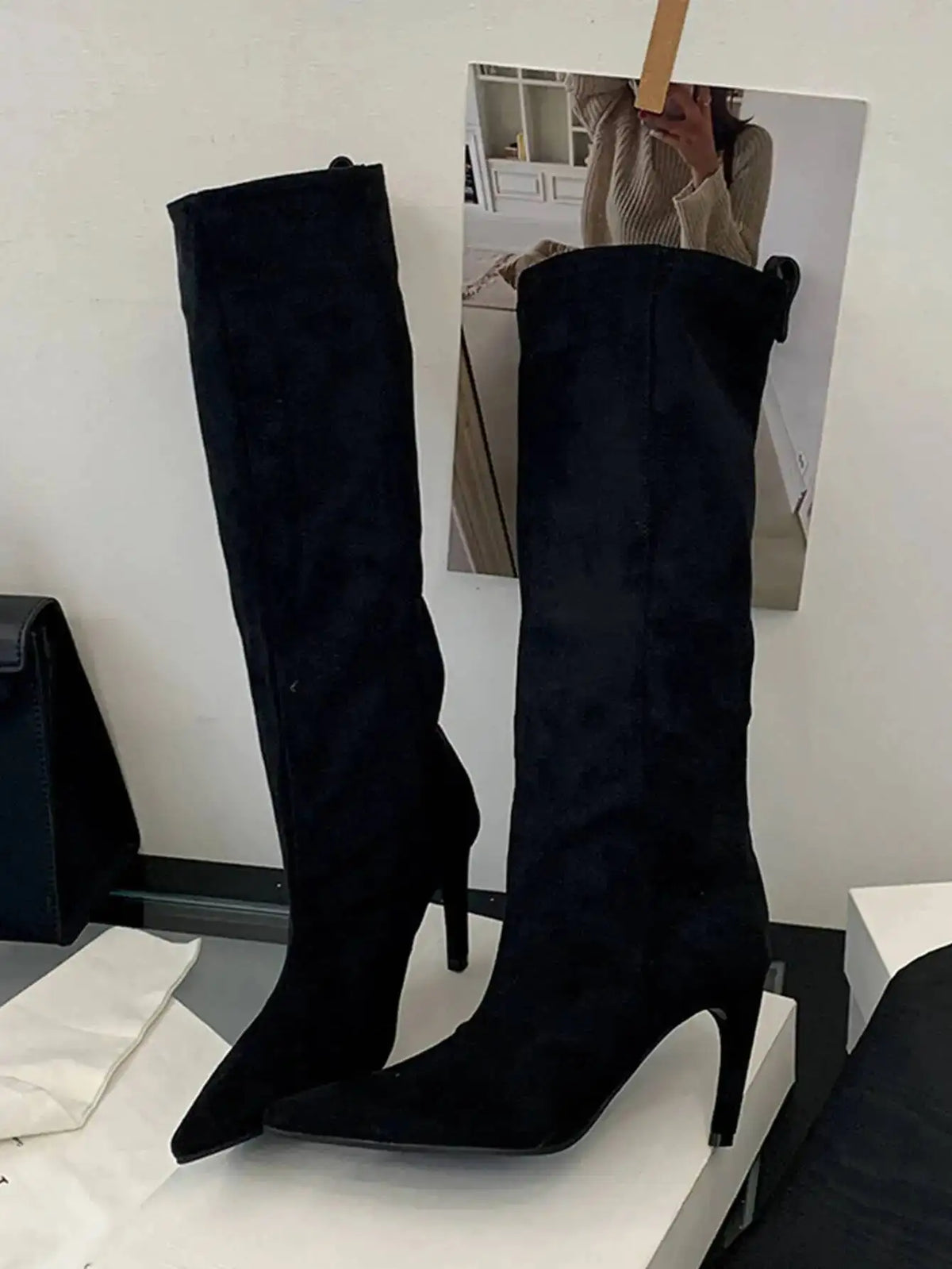 Sexy Pointed Toe High Boots Women Fashion Long Booties Zapatos for Woman Elegant Party Straight High Heel Shoes Winter Footwear
