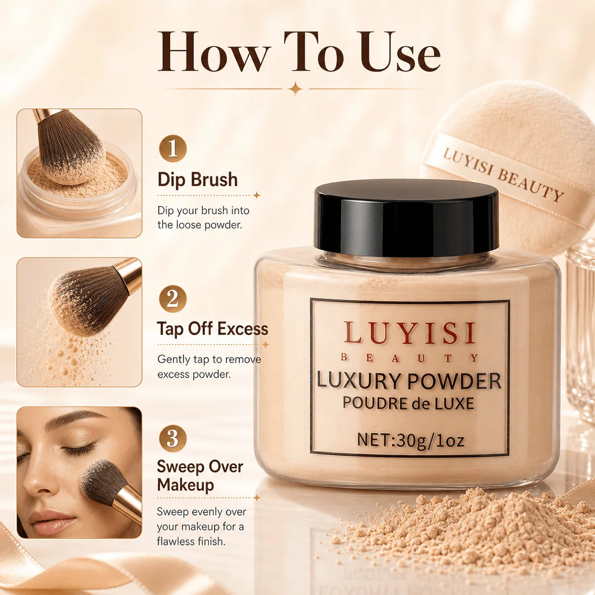 Beauty Luxury Loose Powder, Finishing&Setting Powder For Smooth Matte Skin,Translucent&Lightweight Face Powder,Long-Lasting.