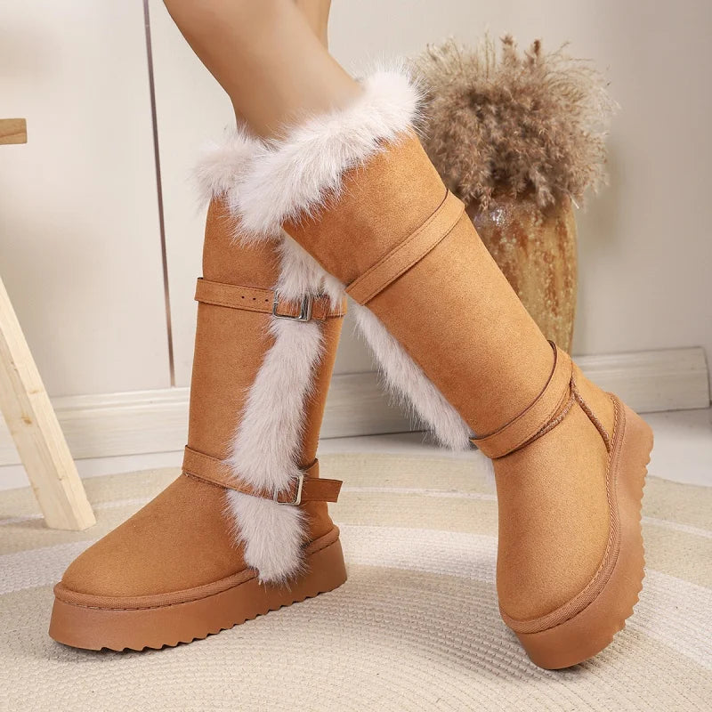 *Fashionable Hot Selling Sexy Warm Snow Boots for Women Winter New Round Toe Thick Sole Comfortable Casual Mid Length Boots
