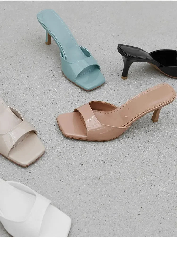 Summer New Slippers Women  Trend Sexy Large Size Square Toe Thin Heels Shoes Ladies Casual Slippers Heel zapatos