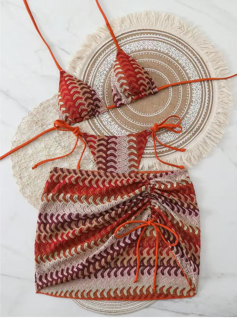 Bohemian Print Sexy Women's Beach Bikinis 3 Pieces Bikini Set Cover Up Bandage Swimwear Thong Bikini Set Women Swimsuit 2026