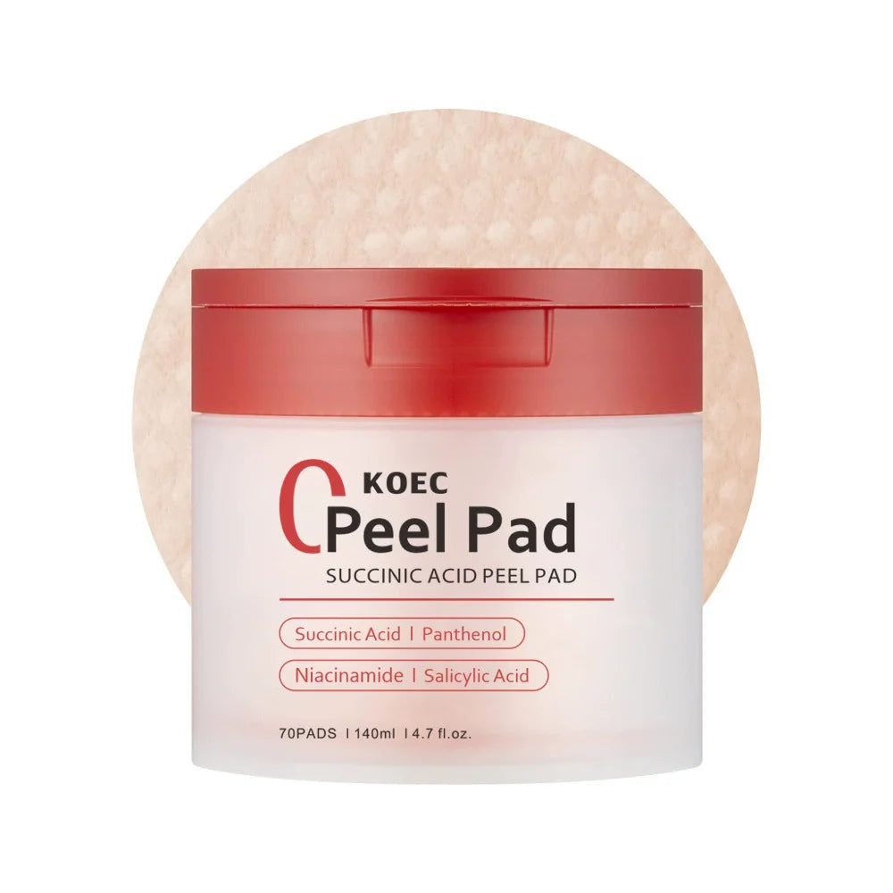 70PCs KOEC Zero Pore Succinic Acid Peel Pad Moisturizing Soothing Exfoliating Acne Care Salicylic Acid Niacinamide Panthenol