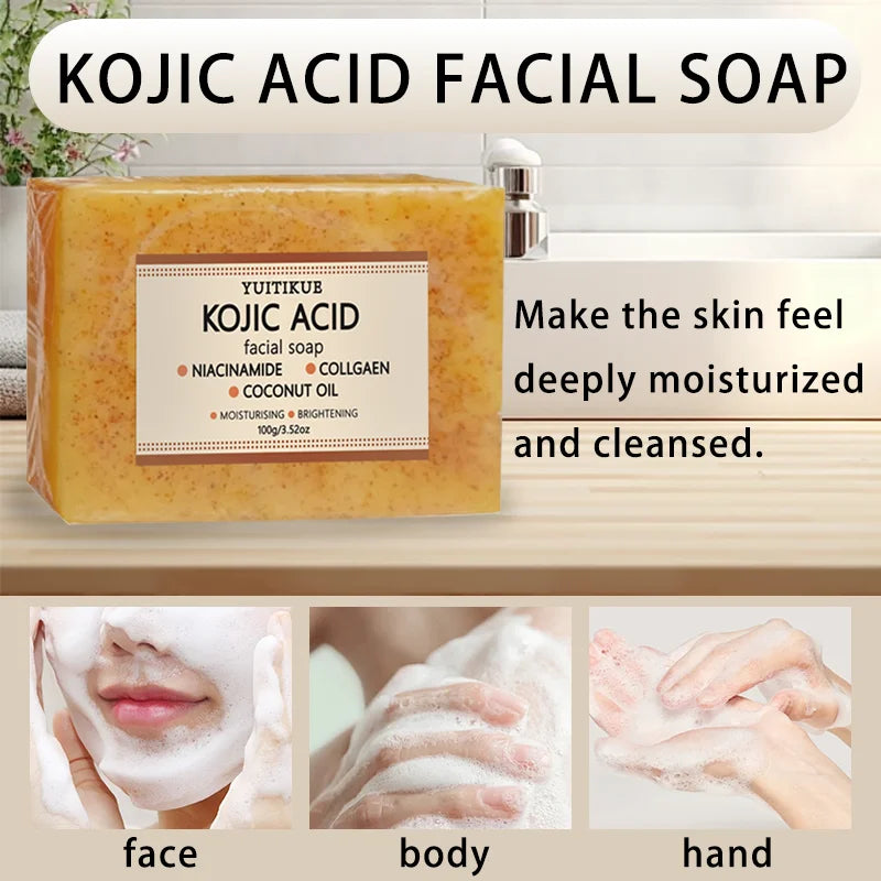 Yuitikue Kojic Acid Facial Soap, 100g with Niacinamide, Collagen & Coconut Oil, Moisturizing & Brightening Cleansing Bar